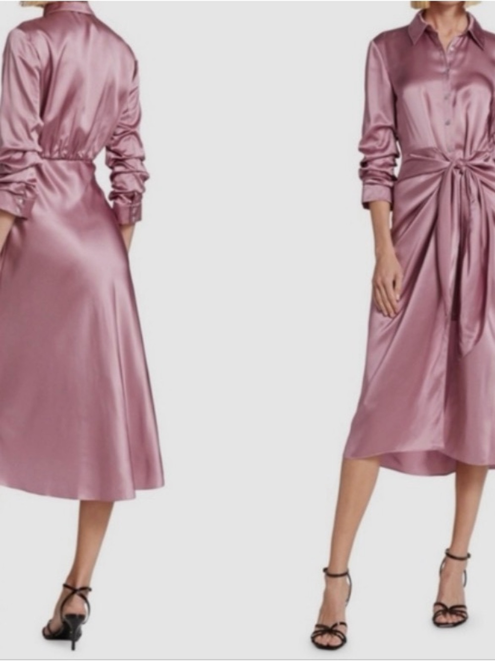 Cinq a Sept Pink Silk Tie-Front Midi Dress